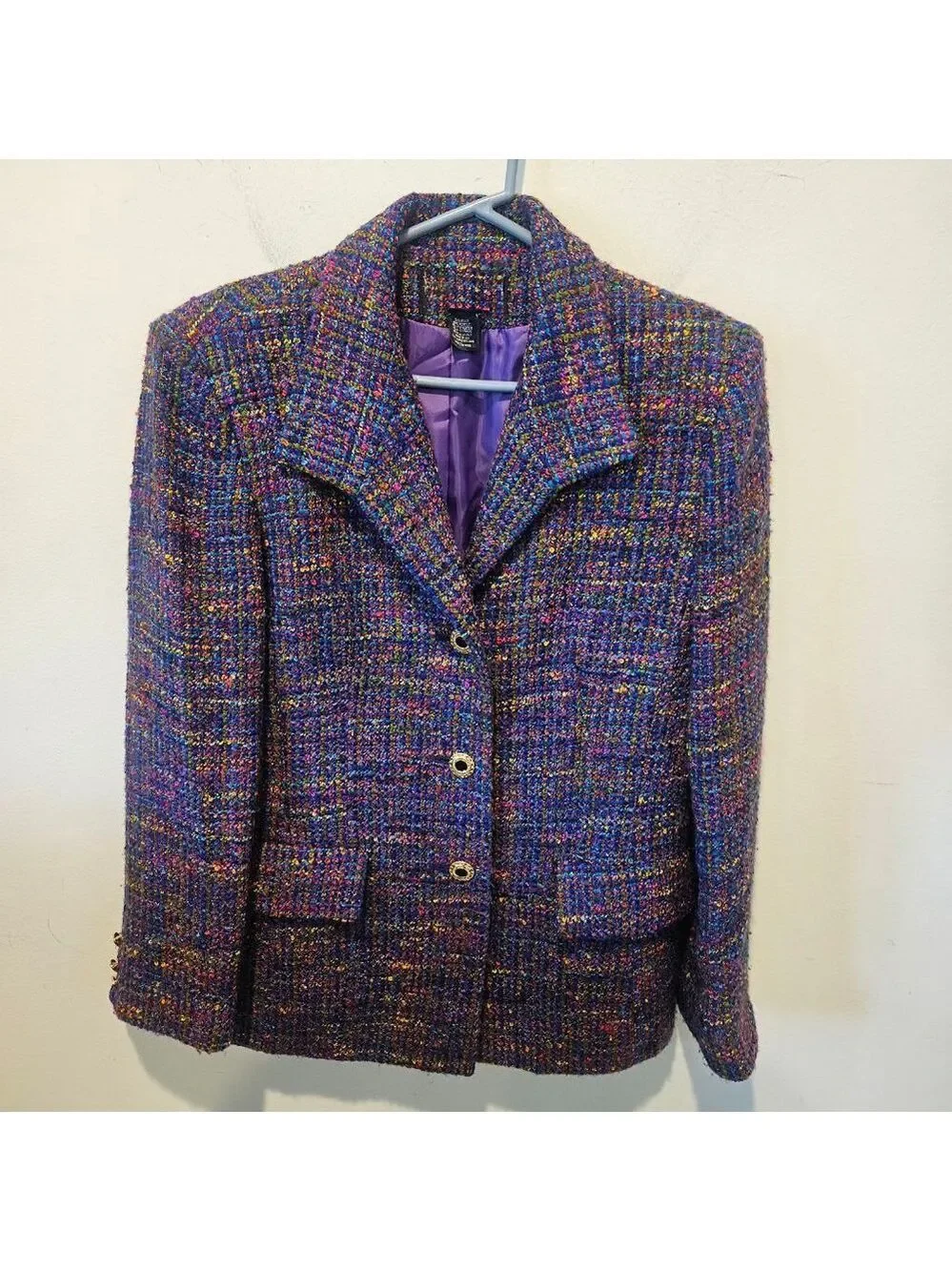 Women's Unbranded Purple Multicolor Tweed Blazer Jacket Size 10